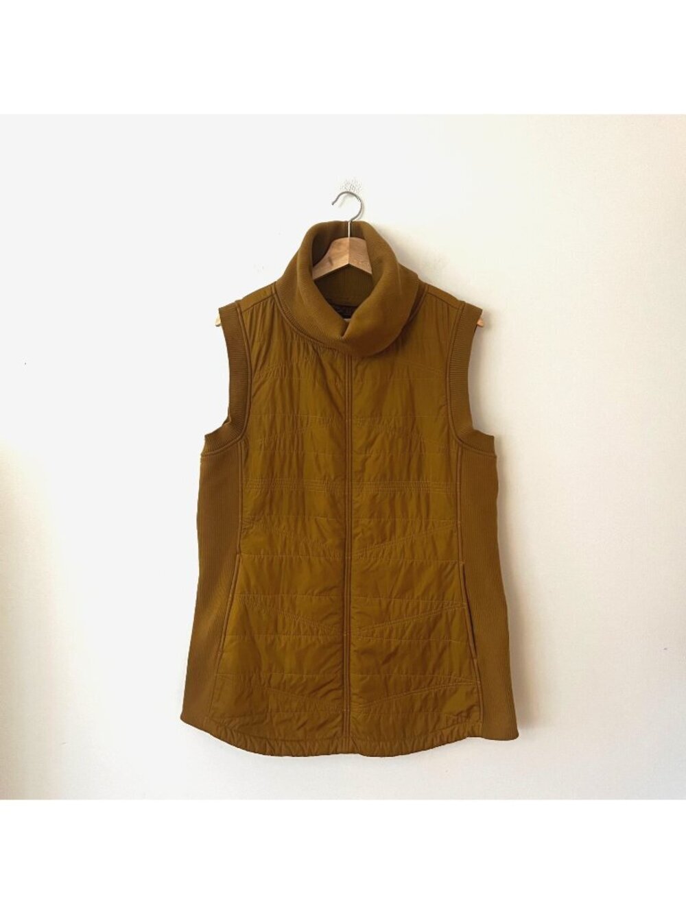 Prana Esla Quilted Sleeveless Collared Tunic Golden Brown Women's Size Large